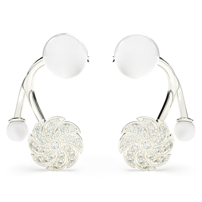 White Pearl & Diamond Swirl Earrings - SILTREE
"white pearl and diamond studded flower earring"
