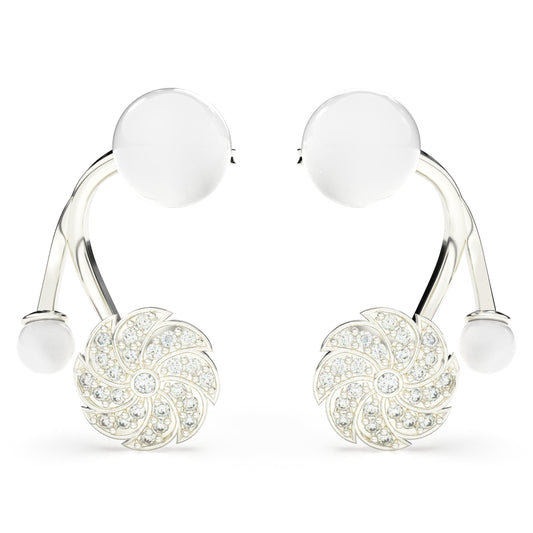 White Pearl & Diamond Swirl Earrings - SILTREE
"white pearl and diamond studded flower earring"