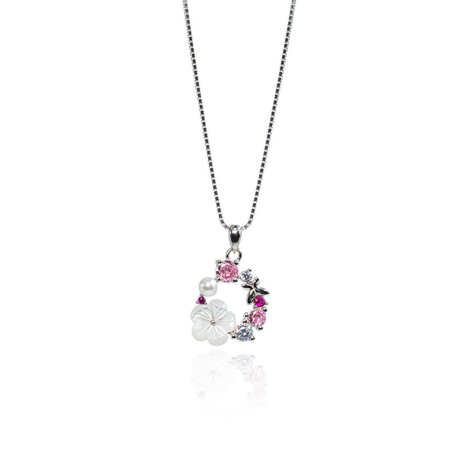 flower,diamond butterfly necklace.