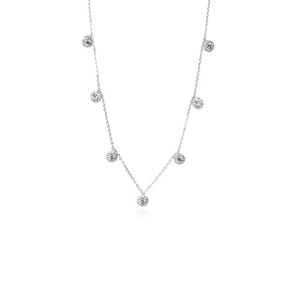 silver necklace contain multiples round diamond 