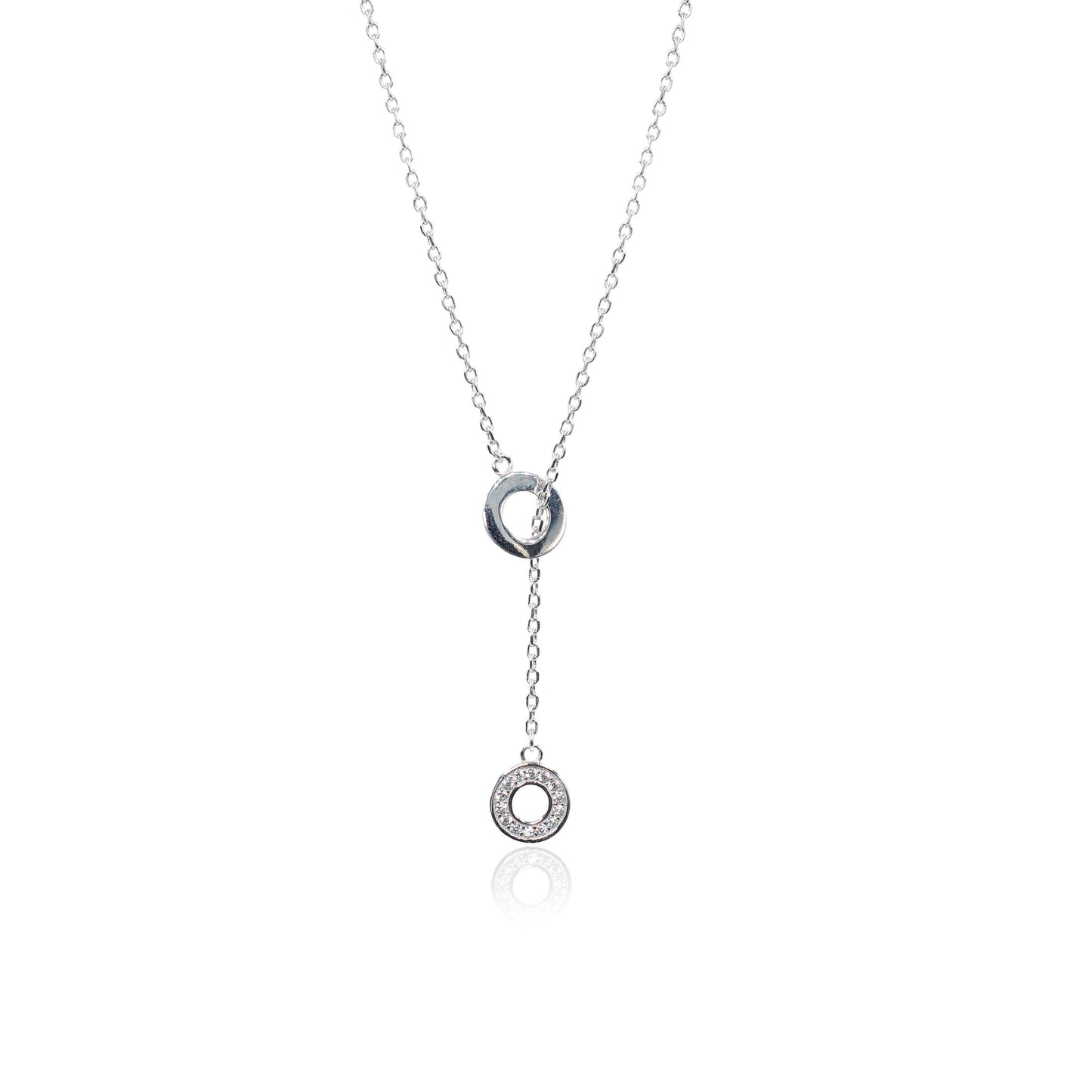Silver Circle Diamond Pendant With Link Chain - SILTREE
"tow round silver necklace"