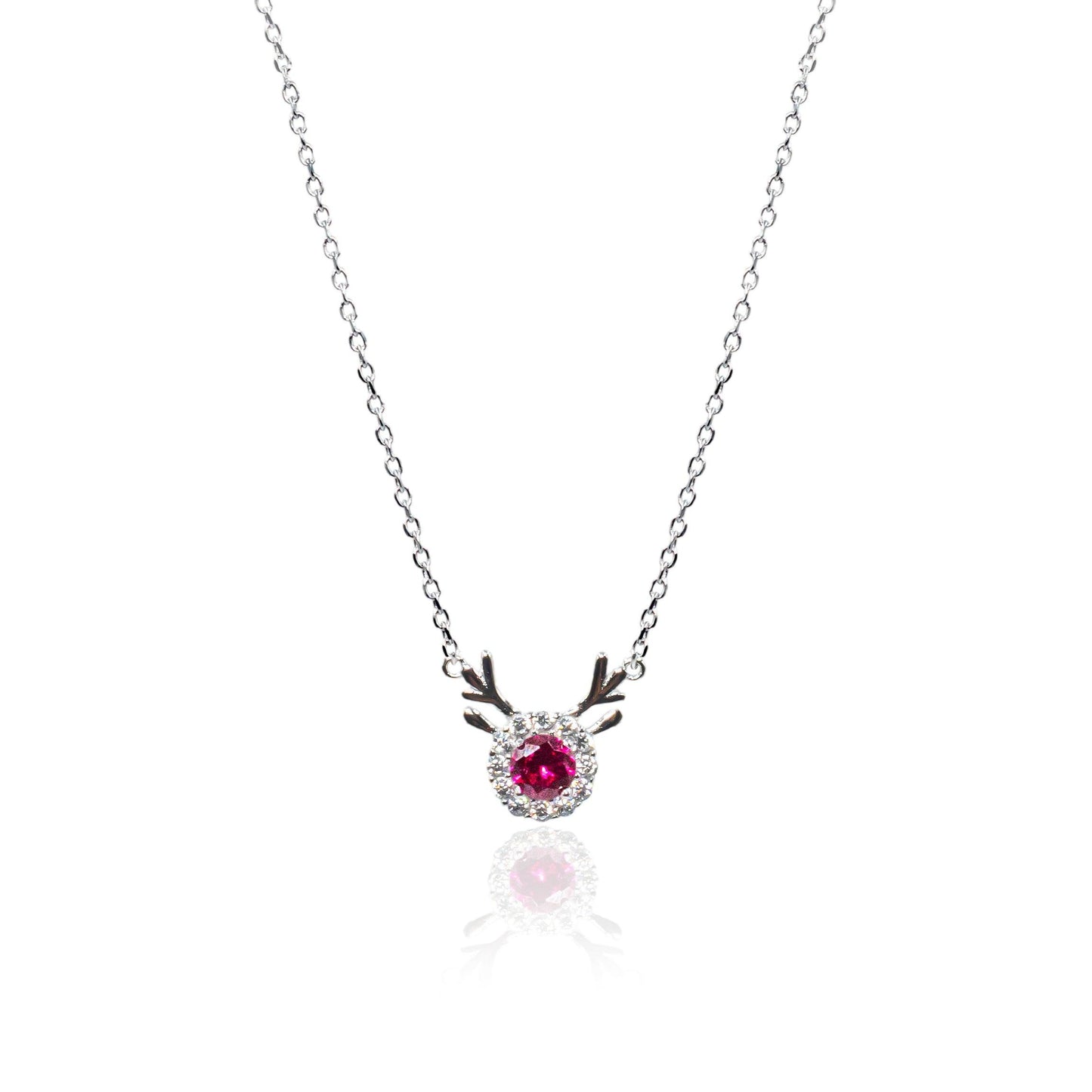 Silver Deer Red Solitaire Diamond Necklace - SILTREE