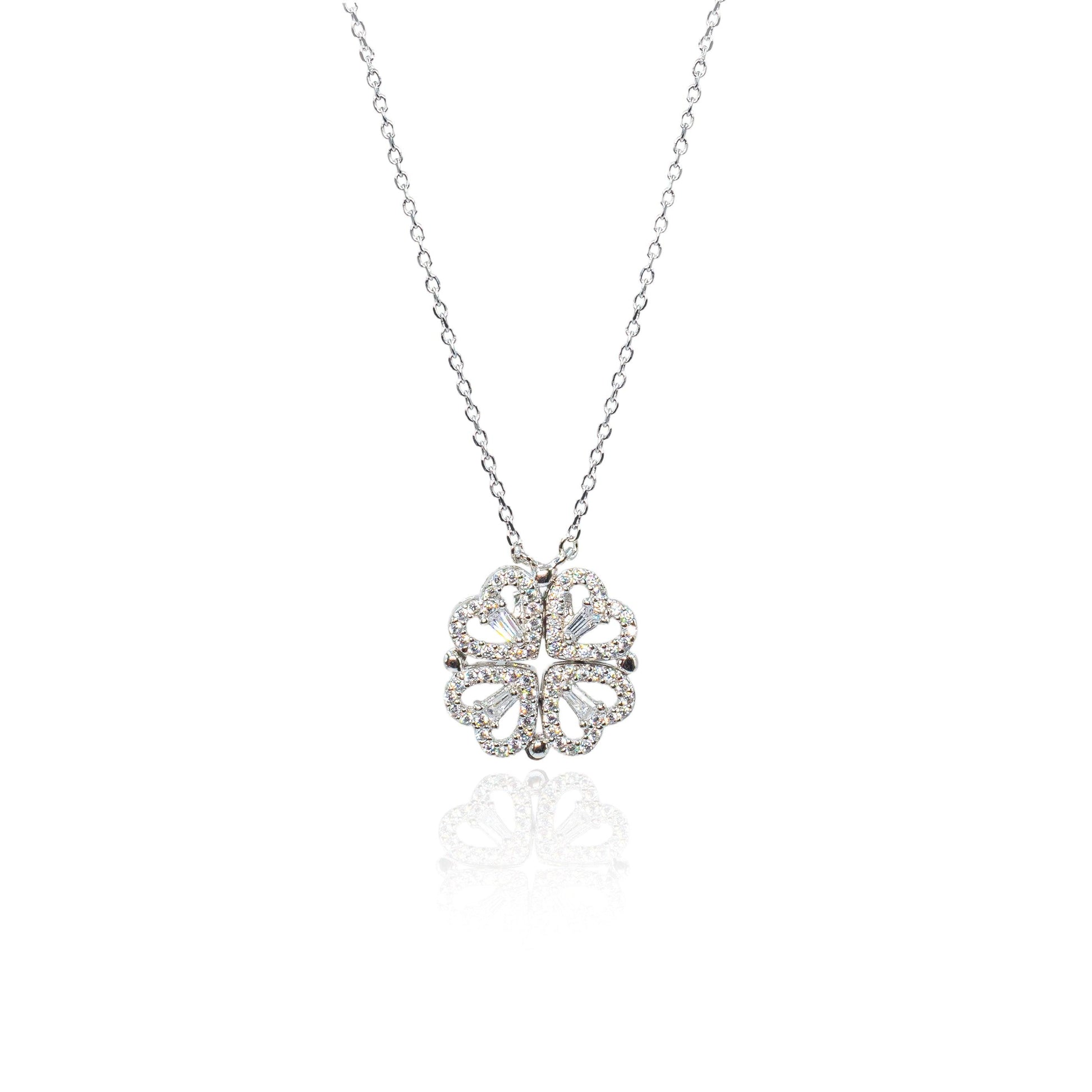 Silver Clover Heart Convertible Necklace - SILTREE
"convertibel silver necklace "