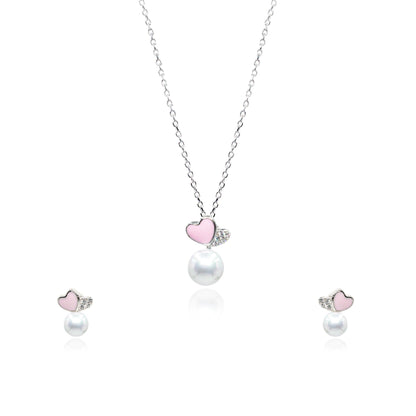 Pink Love Pearl Jewelry Set - SILTREE
"pearl and pink heart necklace set"