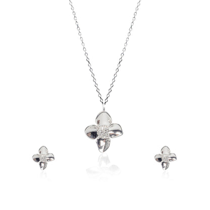 Silver Orchid Bloom Set - SILTREE
"flower shape silver necklace set"