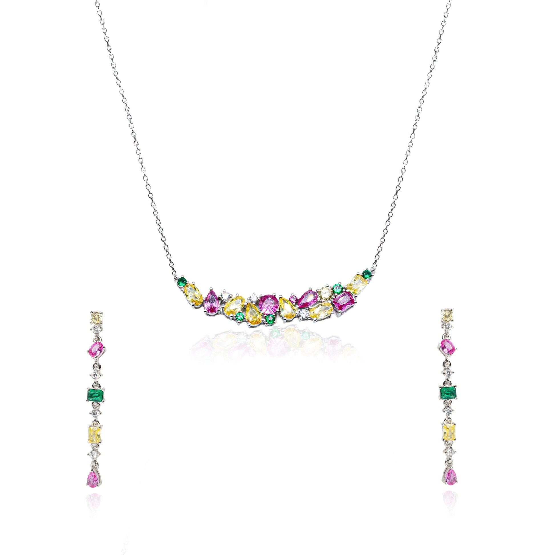 Silver Dazzling Crystal Harmony Set - SILTREE
"three color diamond necklace set"