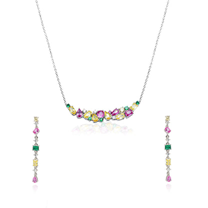 Silver Dazzling Crystal Harmony Set - SILTREE
"three color diamond necklace set"
