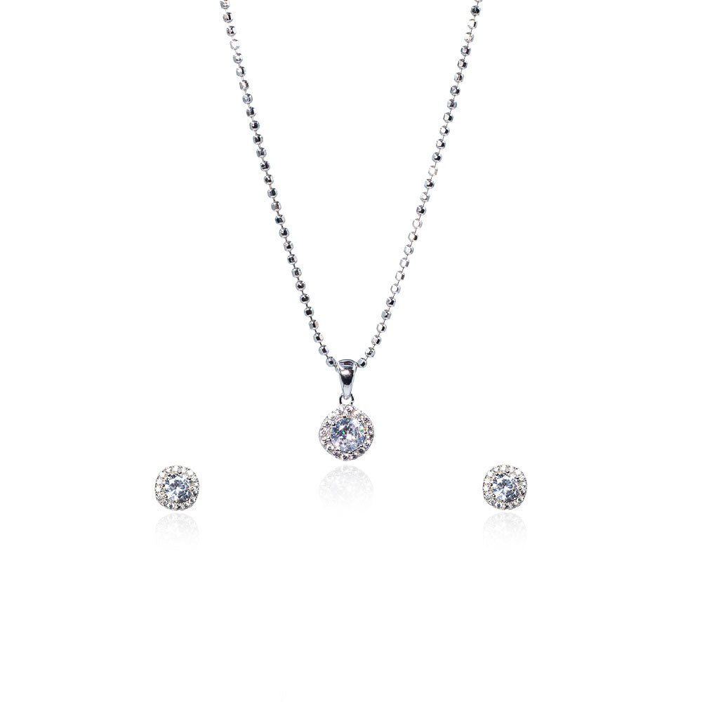 silver round diamond necklace set 