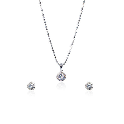 silver round diamond necklace set 