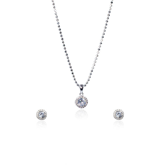 silver round diamond necklace set 