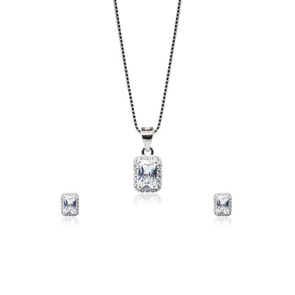 rectangle diamond studded necklace set 