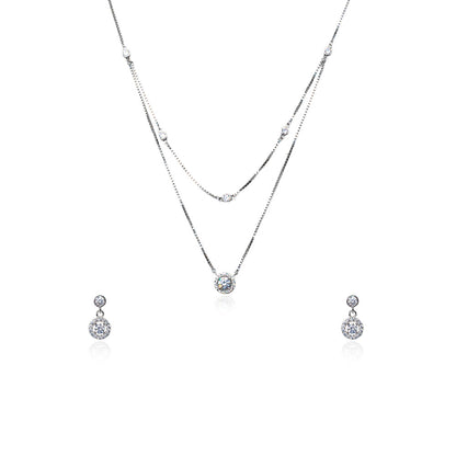 2 layer diamond silver necklace set with earring