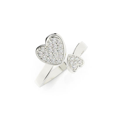 duel heart diamond studded adjustable ring