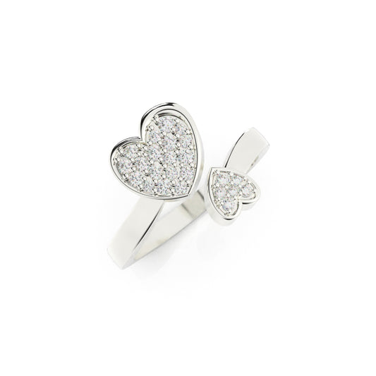 duel heart diamond studded adjustable ring
