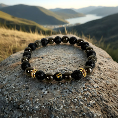 Natural Lava stone and Pyrite crystal bracelet for grounding, strength and wealth energy – Siltree Divine Energies