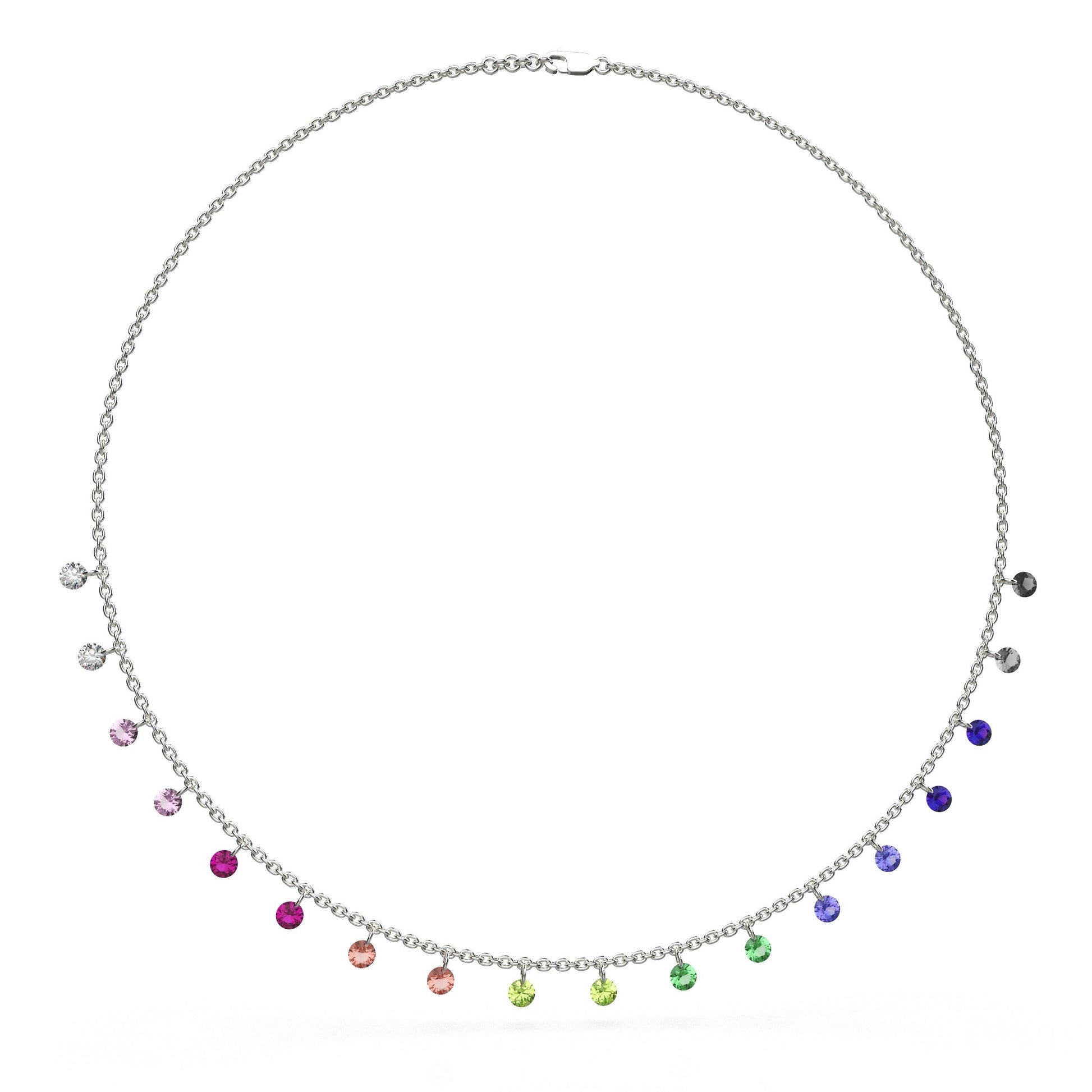Silver Rainbow Gemstone Necklace - SILTREE
"different color diamond silver necklace chain"