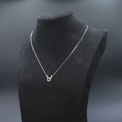 Silver Deer Red Solitaire Diamond Necklace