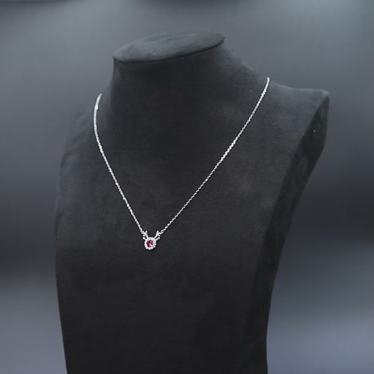 Silver Deer Red Solitaire Diamond Necklace