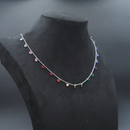 Silver Rainbow Gemstone Necklace