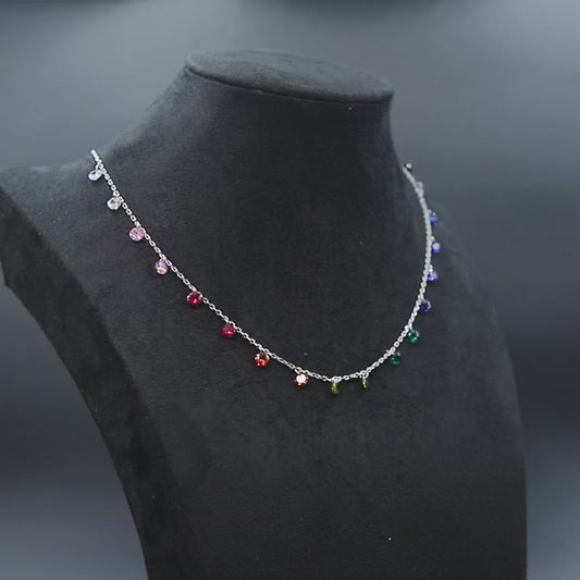 Silver Rainbow Gemstone Necklace