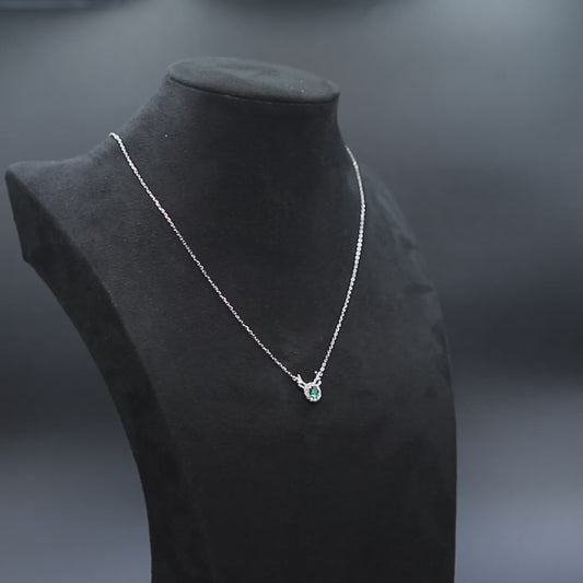Silver Deer Green Solitaire Diamond Necklace