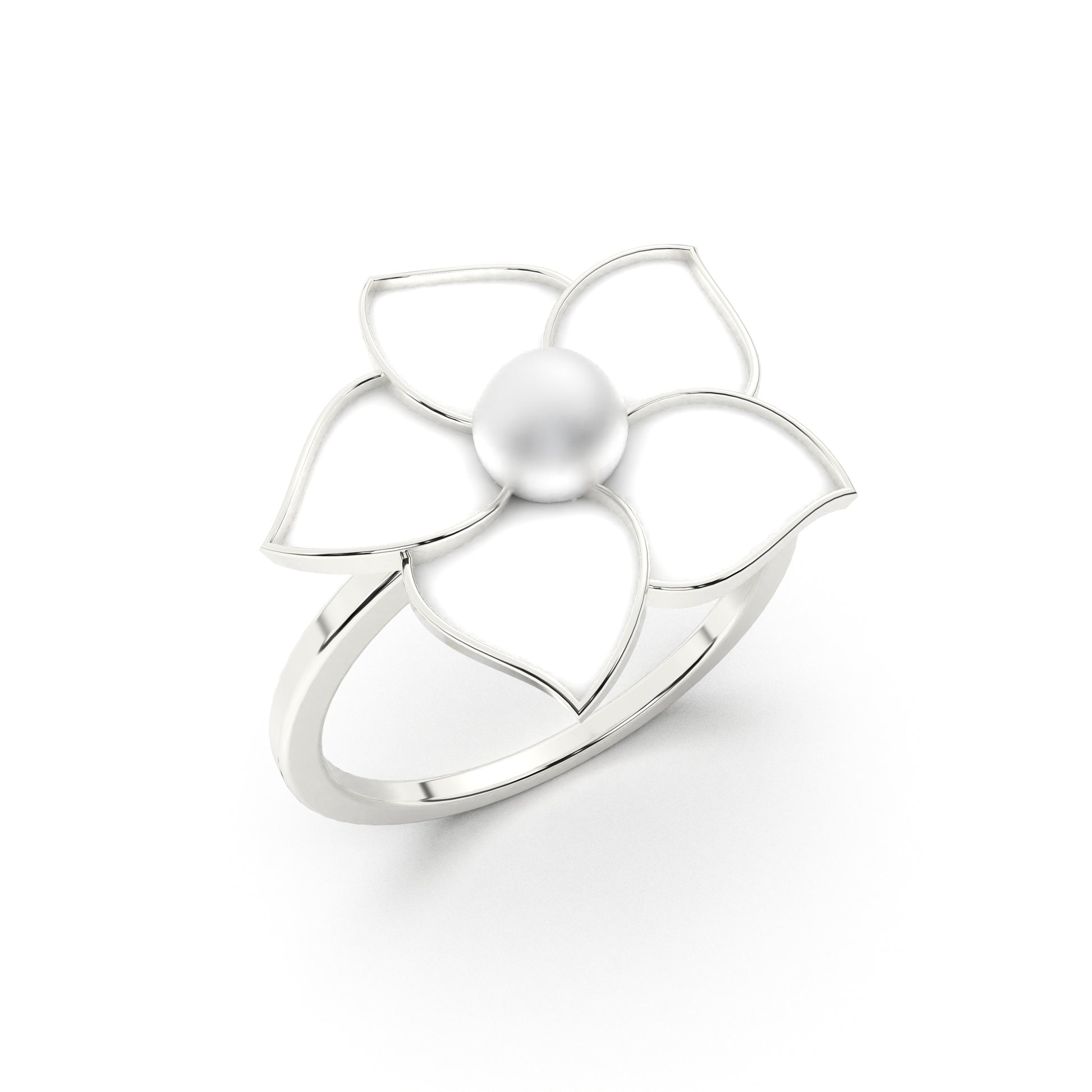 Lustrous Bloom Ring - SILTREE
white flower with pearl silver ring
